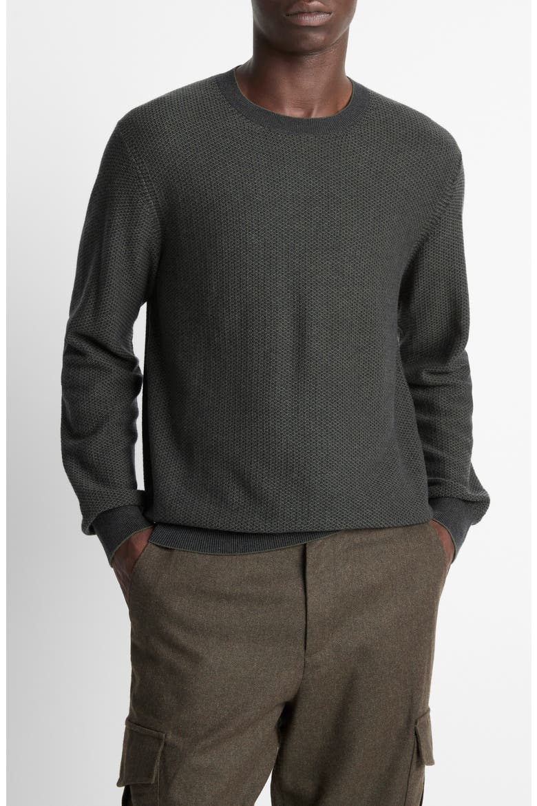 Geometric Jacquard Wool & Cotton Blend Crewneck Sweater, Main, color, DRIVER GREEN/ COASTAL