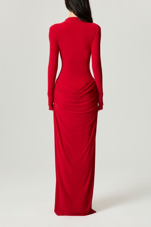 Nocturne High-neck Ruched Maxi Dress In Red
