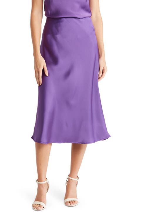 Solid Satin Midi Skirt