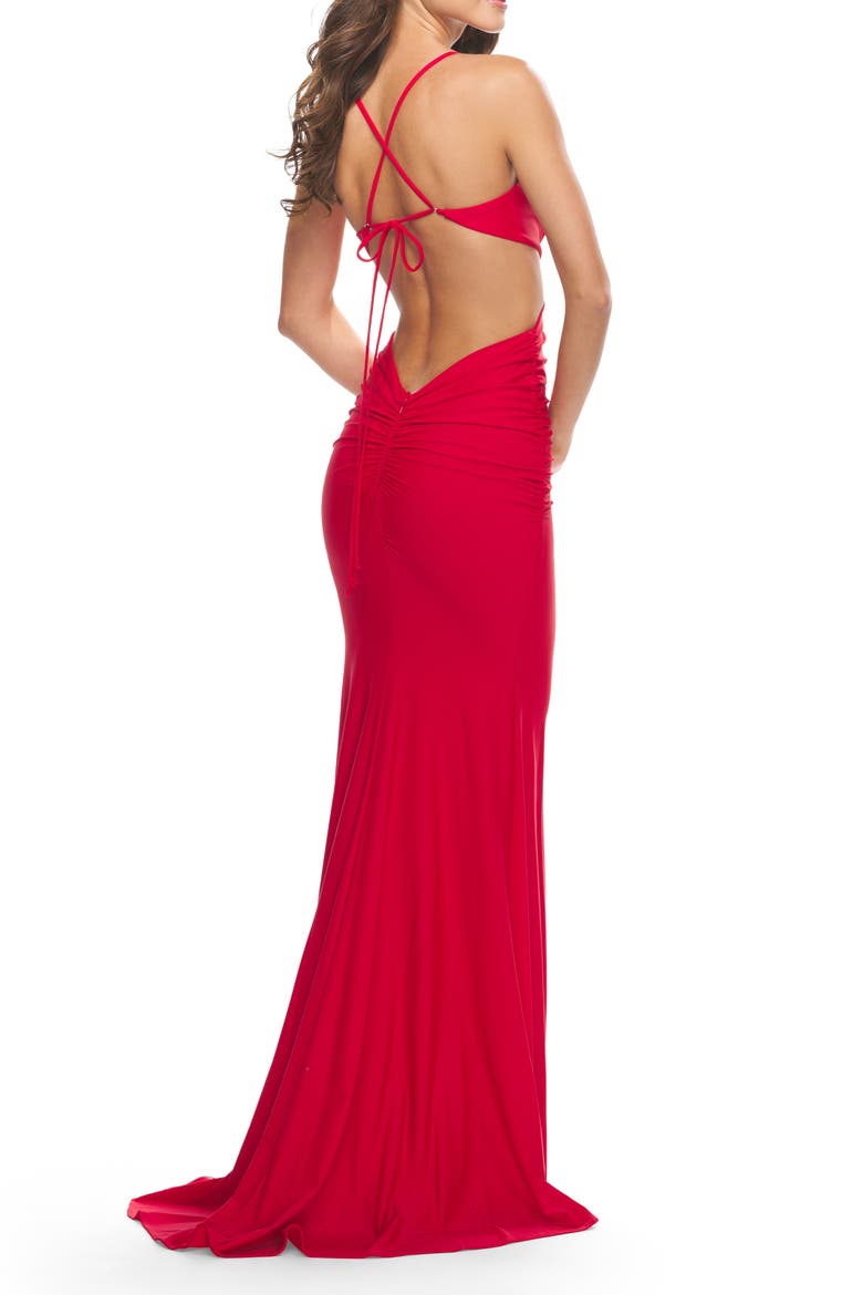 Prom Dress with Cut Out Sides and Low Open Back, Alternate, color, Red