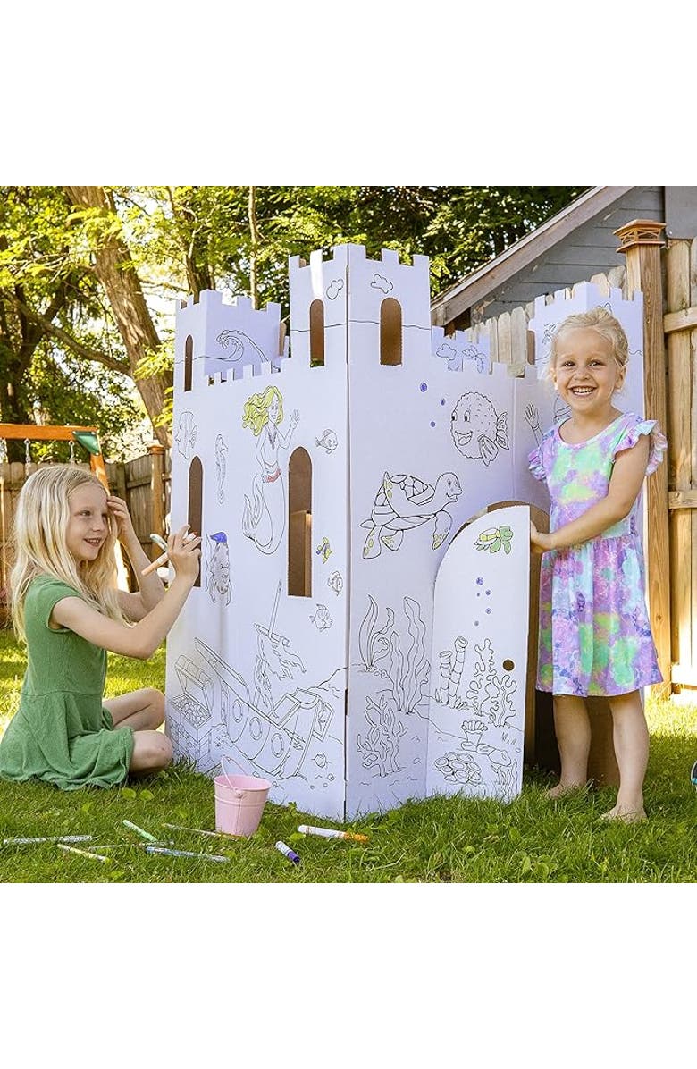 Easy Playhouse Blank Cardboard Sand Castle Craft Kit, Alternate, color, Multicolored