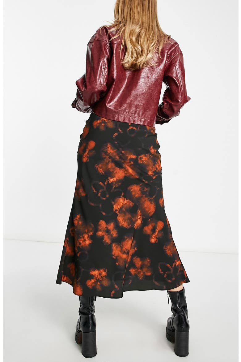 Abstract Floral Midi Skirt, Alternate, color, BLACK