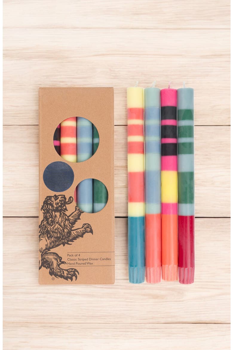 Assorted 4-Pack Stripe Dinner Candles, Alternate, color, MULTI-COLOURED