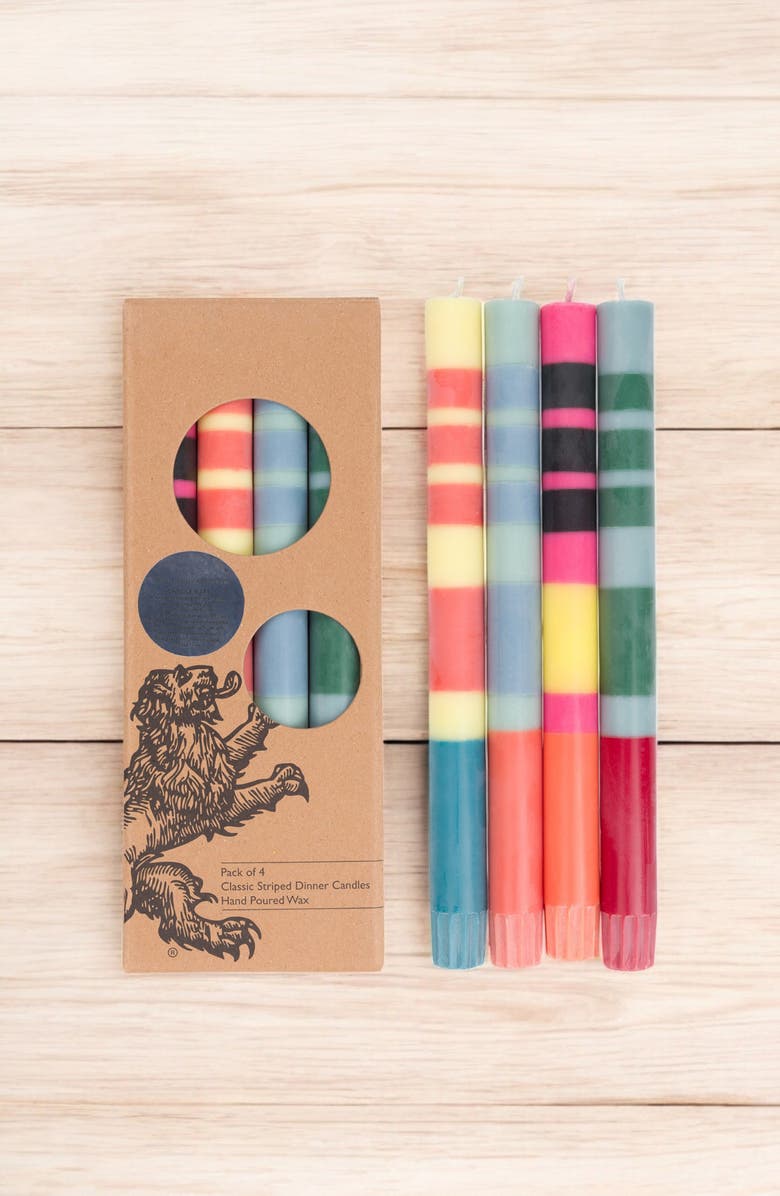 BRITISH COLOUR STANDARD Assorted 4-Pack Stripe Dinner Candles, Alternate, color, 