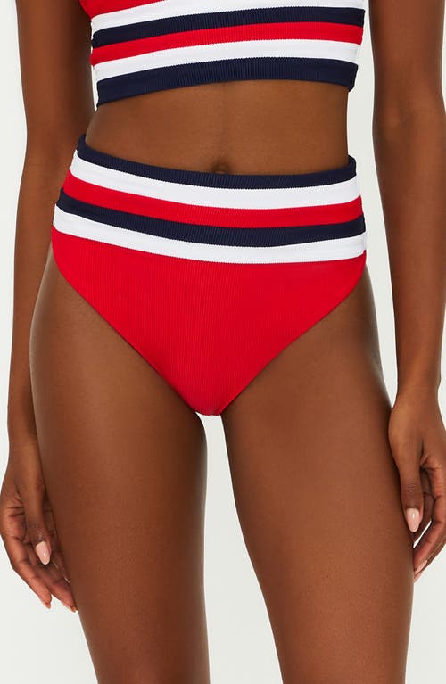 Beach Riot Millie Colorblock High Waist Bikini Bottoms In Red