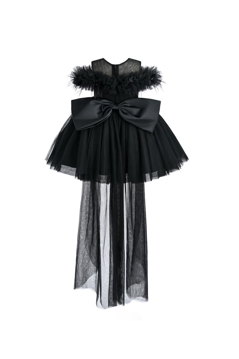 Feather Bow Dress, Alternate, color, Black