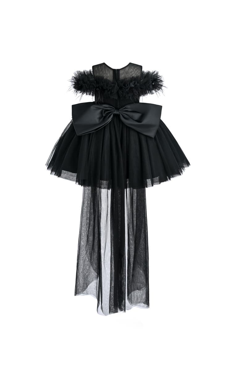 Tulleen Feather Bow Dress, Alternate, color, Black