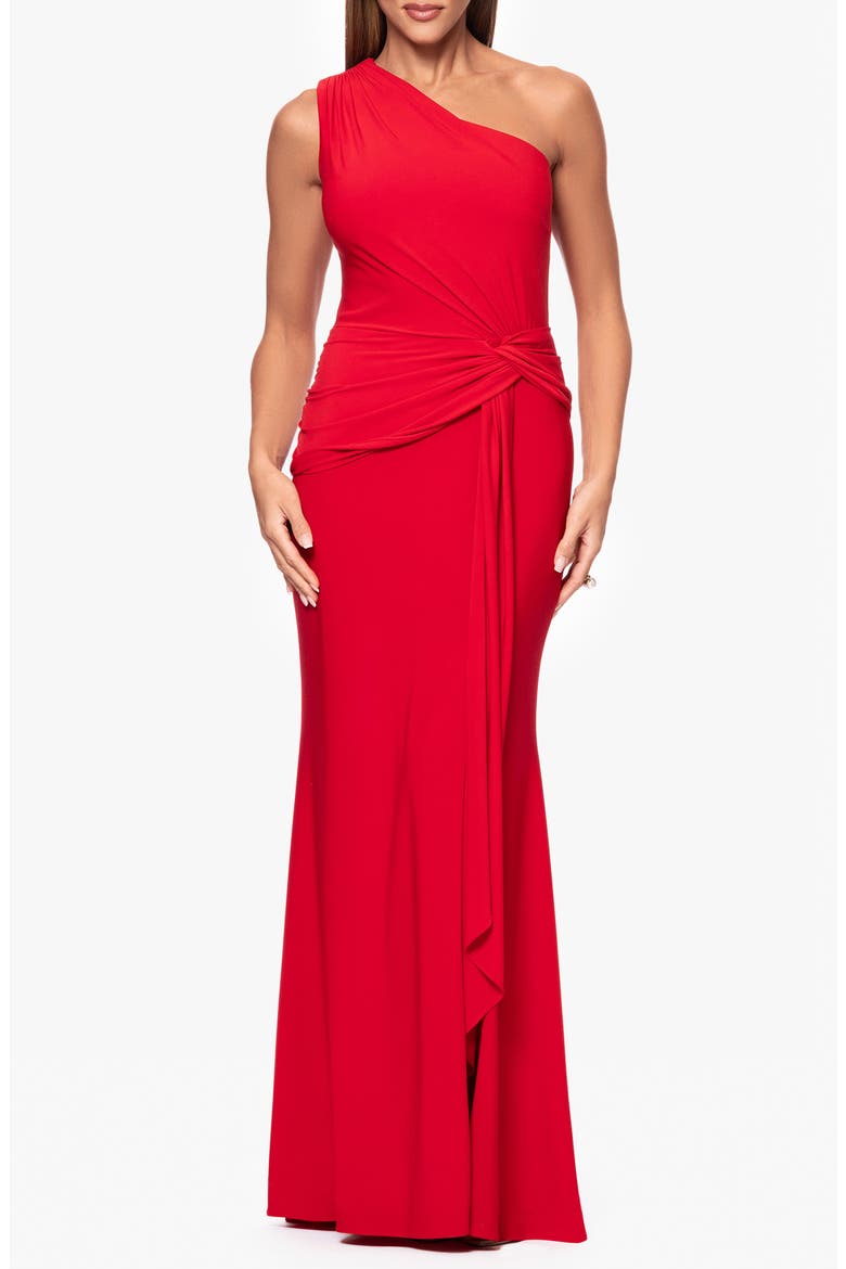 One-Shoulder Twist Evening Gown, Main, color, RED