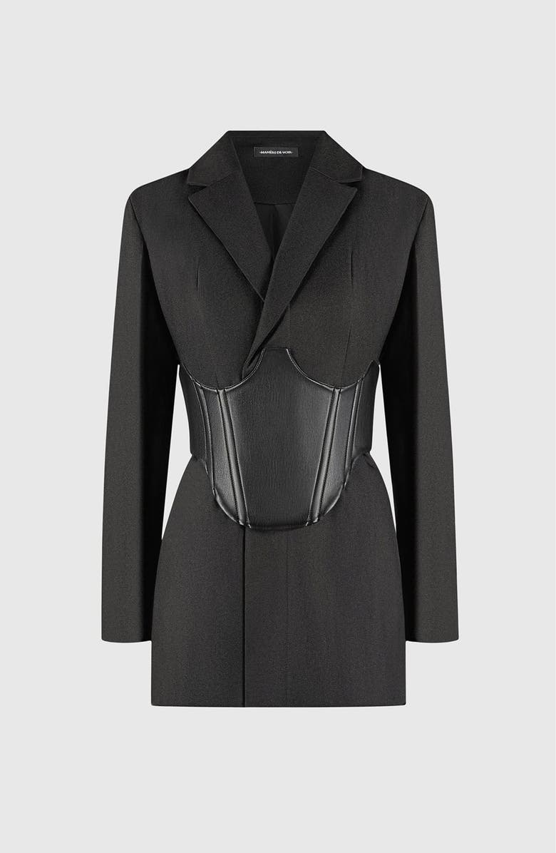 Manière De Voir Tailored Blazer Dress with Reversible Corset, Alternate, color, Black