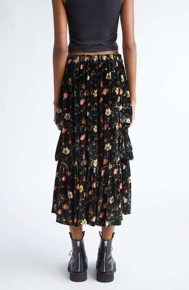 R13 Gathered Floral Velvet Cargo Midi Skirt, Alternate, color, Multifloral Black