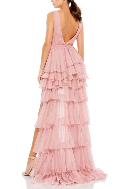 Mac Duggal Women's High Low Tiered Gown With Built In Bodysuit In Rose Pink