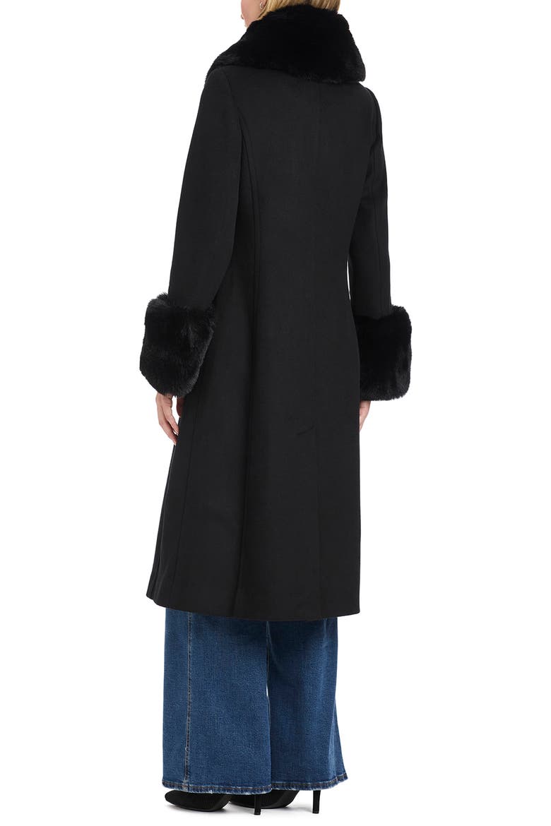 Faux Fur Trim Maxi Coat, Alternate, color, BLACK