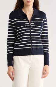 T Tahari Milano Stripe Crop Sweater Jacket
