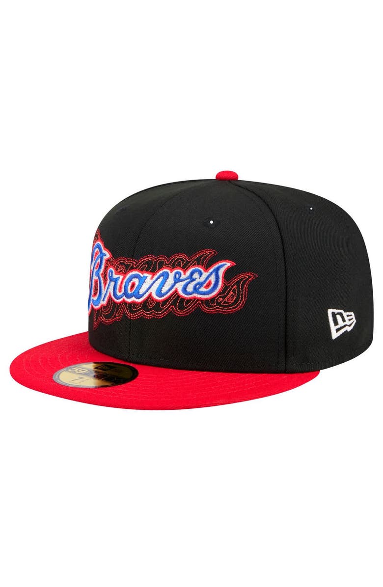 New Era Men's New Era Black Atlanta Braves Shadow Stitch 59FIFTY Fitted Hat, Alternate, color, 