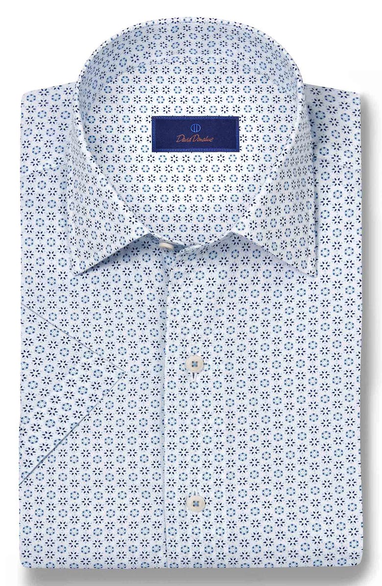 David Donahue Neat Print Short Sleeve Dobby Shirt, Main, color, 