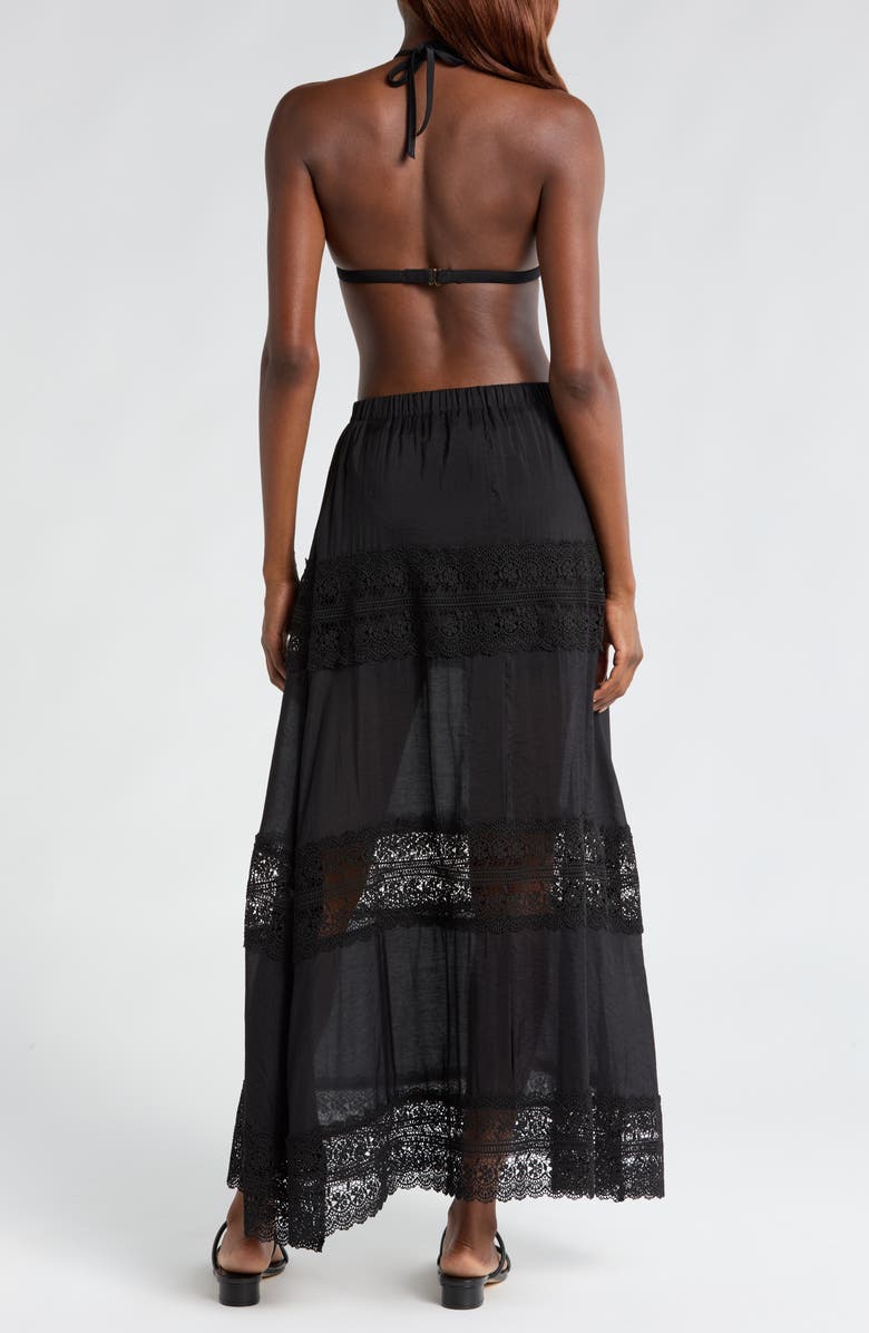 Elan Lace Trim Cotton Tiered Cover-Up Skirt, Alternate, color, Black