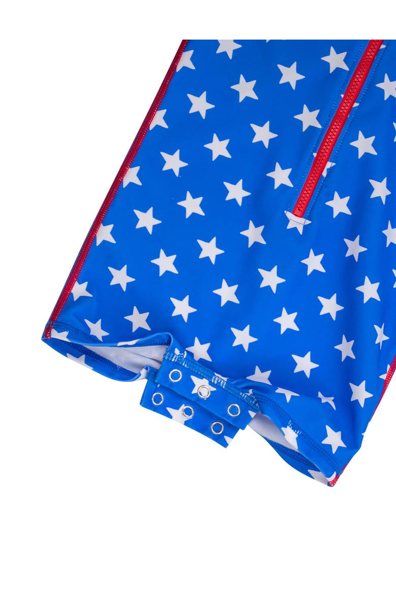 RuggedButts Boys Long Sleeve One Piece Rash Guard, Alternate, color, Stars & Stripes