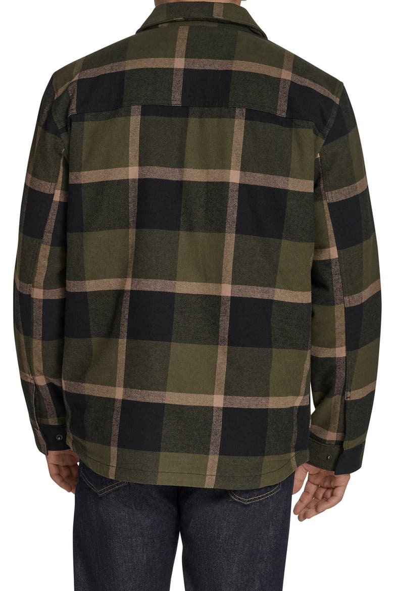 Insulated Plaid Cotton Flannel Zip-Up Shirt Jacket, Alternate, color, OLIVE/ BLACK