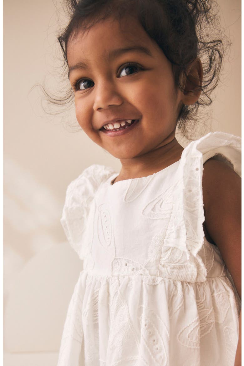 Kids' Embroidered Flutter Sleeve Cotton Dress, Alternate, color, WHITE