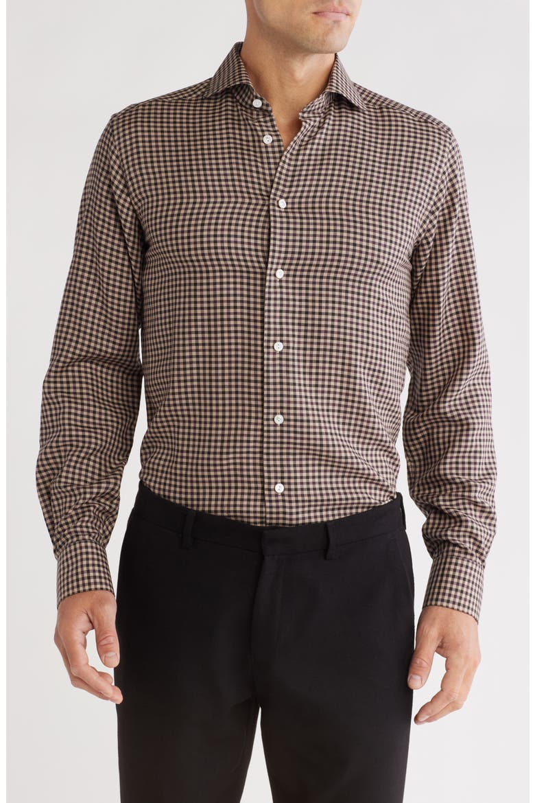 Contemporary Fit Gingham Merino Wool Dress Shirt, Main, color, MEDIUM RED