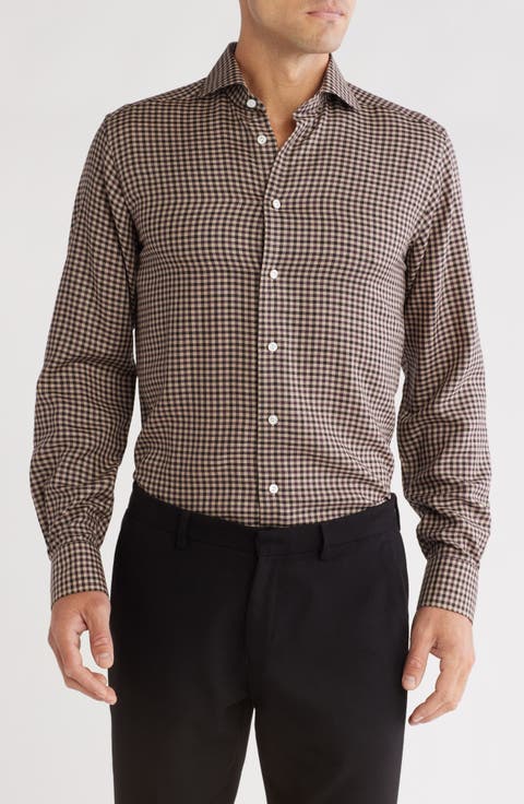 Contemporary Fit Gingham Merino Wool Dress Shirt
