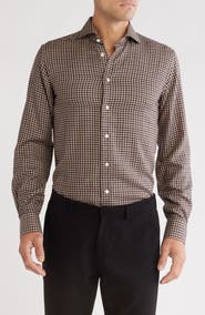 Eton Contemporary Fit Gingham Merino Wool Dress Shirt