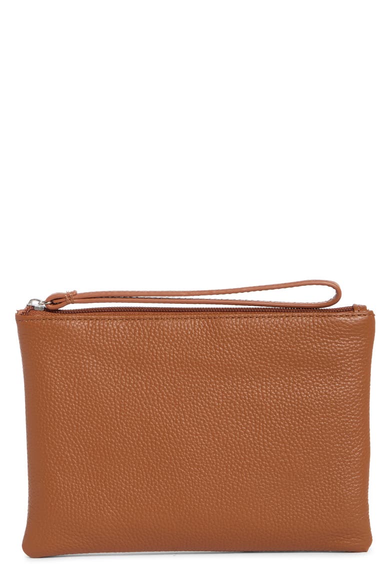 Pebbled Wristlet, Main, color, COGNAC