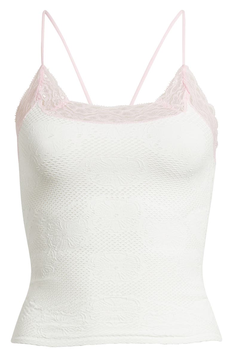 Free People Jules Lace Trim Seamless Crop Camisole, Alternate, color, Pink Tulle Combo