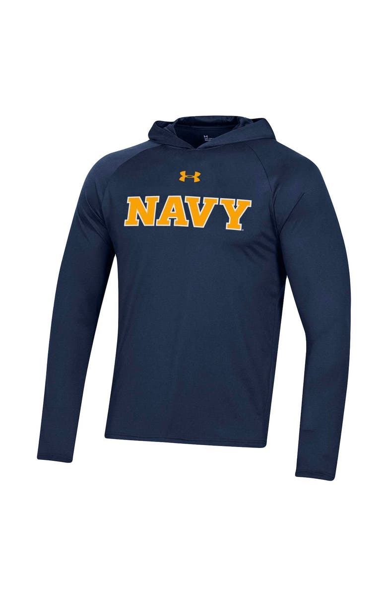 Under Armour Men's Under Armour  Navy Navy Midshipmen School Logo Raglan Long Sleeve Hoodie Performance T-Shirt, Alternate, color, 