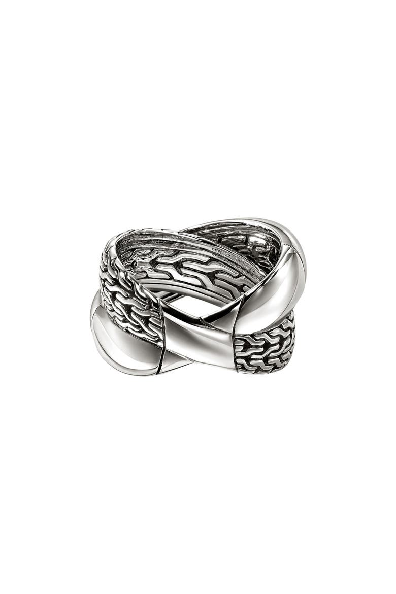 JH Essentials Sterling Silver 14mm Crossed Ring, Alternate, color, SILVER