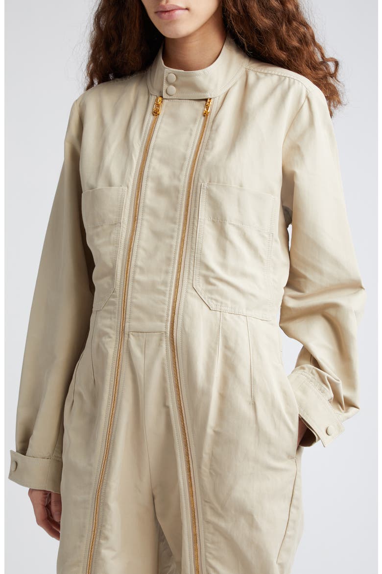 Twin Zipper Long Sleeve Twill Jumpsuit, Alternate, color, 9700 - DESERT BEIGE