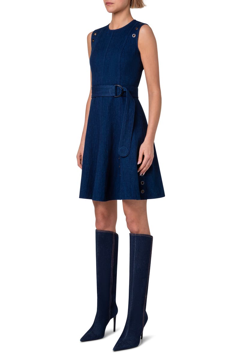 Akris punto Grommet Detail Belted Stretch Denim Dress, Alternate, color, 