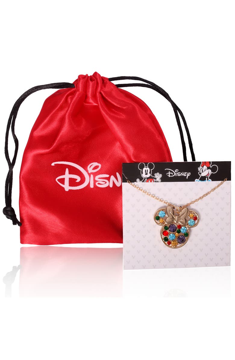 Disney Fashion Multi-Color Stone Minnie Mouse Necklace, Alternate, color, Multicolor