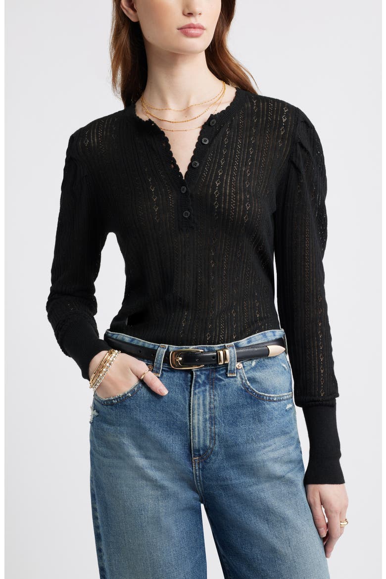 Pointelle Henley Sweater, Main, color, BLACK