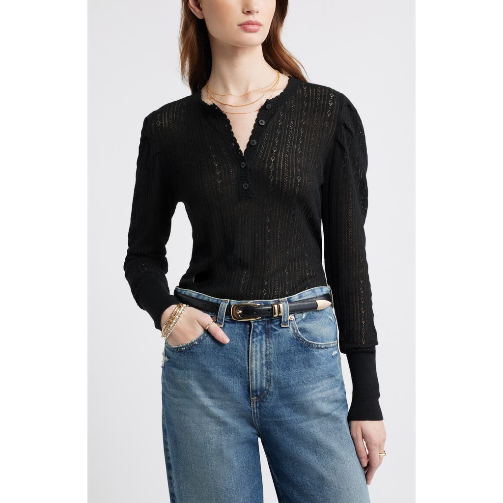 Treasure & Bond Pointelle Henley Sweater In Black