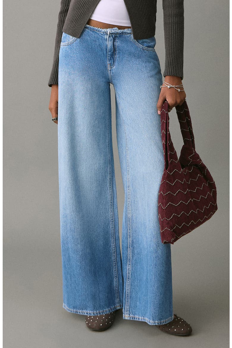 Frayed Waist Wide Leg Jeans, Main, color, MEDIUM BLUE