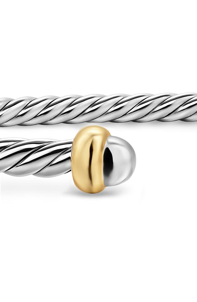 David Yurman Micro Cable Flex Sterling Silver & Yellow Gold Open Bracelet, 2.6mm, Alternate, color, Silver
