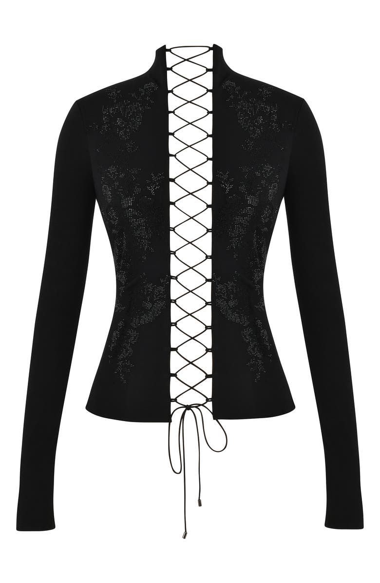 HOUSE OF CB Lori Crystal Embellished Lace-Up Top, Alternate, color, Black