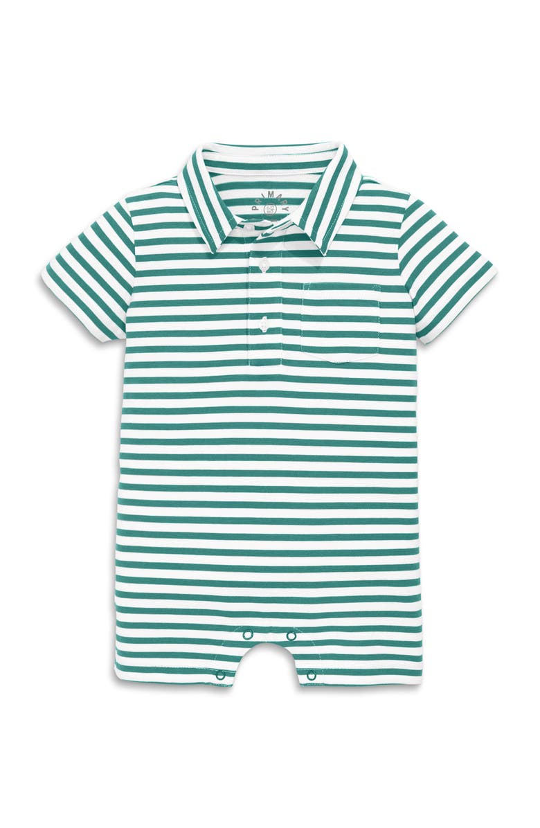 Primary Baby Polo Shortie In Mini Stripe, Main, color, Sunwashed Teal White Stripe