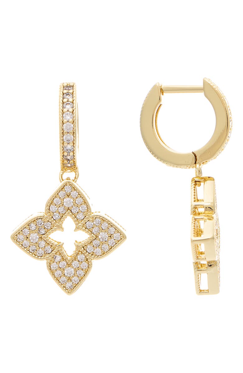 RIVKA FRIEDMAN Cubic Zirconia Flower Drop Earrings, Main, color, Gold / Cz