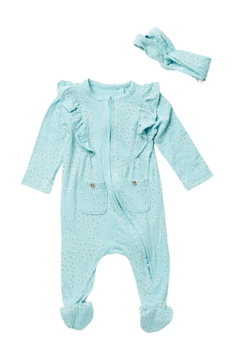 Jessica Simpson Long Sleeve Printed Zip Footie w/ Headband, Main, color,