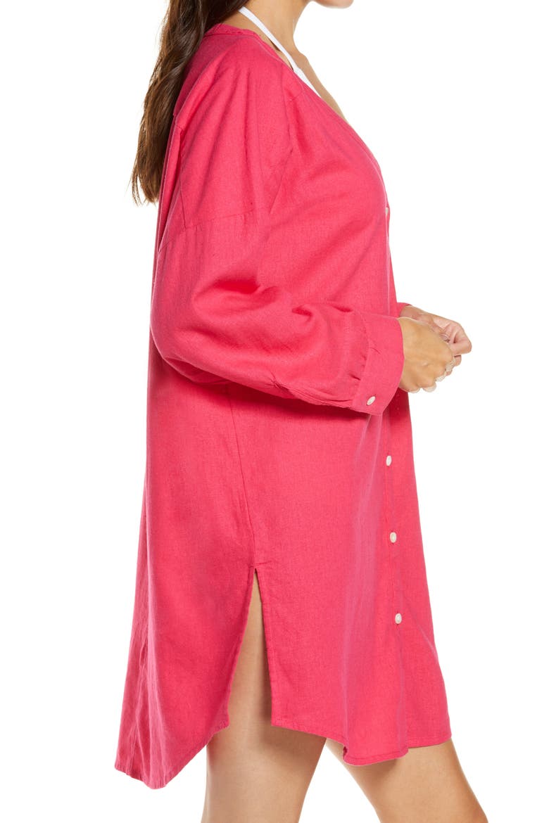 Oversize Linen Blend Cover-Up Shirt, Alternate, color, PINK BRIGHT