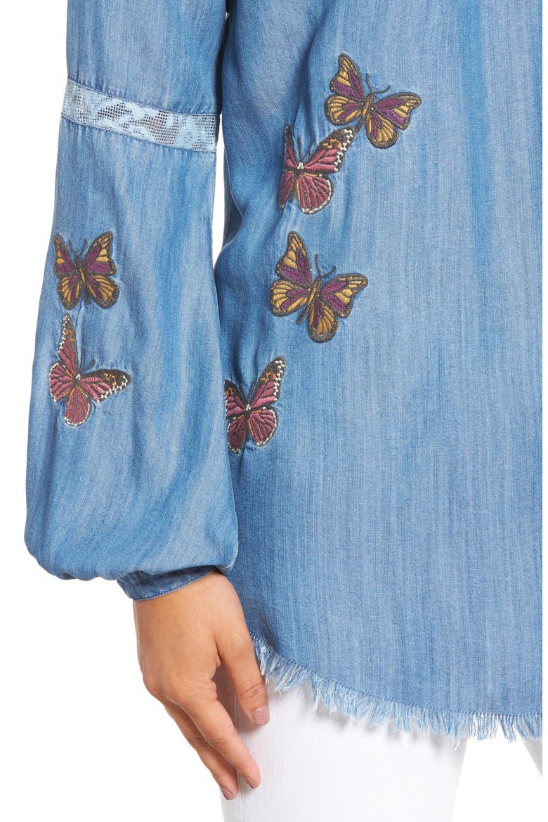Embroidered Off the Shoulder Top, Alternate, color, BLUE BUTTERFLY