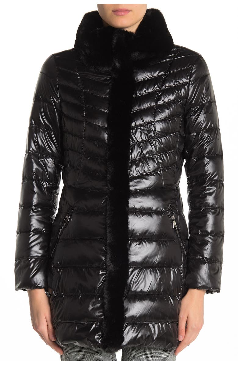 KARL LAGERFELD PARIS Faux Fur Collar Quilted Puffer Jacket, Alternate, color, 