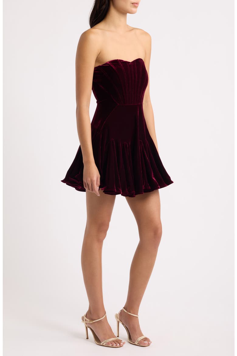 Zarae Corset Strapless Velvet Minidress, Alternate, color, MERLOT