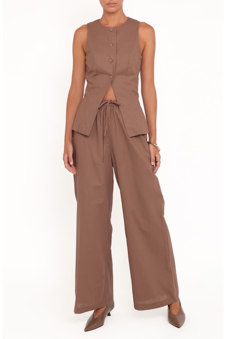 Caitlin Button-Up Top & Drawstring Pants Set, Main, color, BROWN