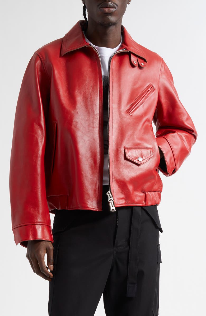 Sacai Leather Bomber Jacket, Main, color, 