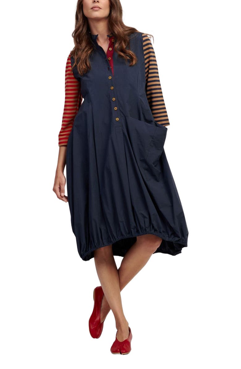 Alembika Mixed media shirt dress with balloon skirting, Alternate, color, 