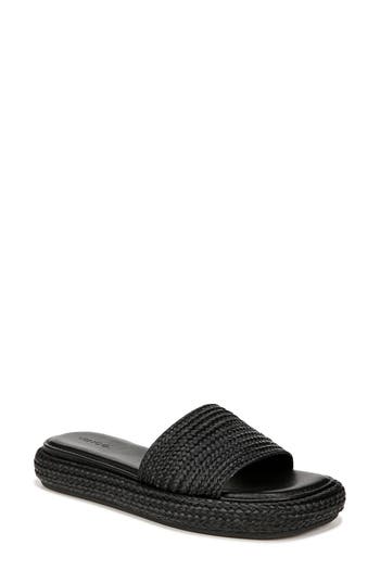 Vince Eva Womens Braided Manmade Slide Sandals In Black