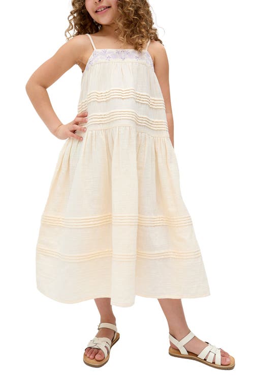 Raffya Kids Swish Pin Tuck Embroidered Dress In Sand